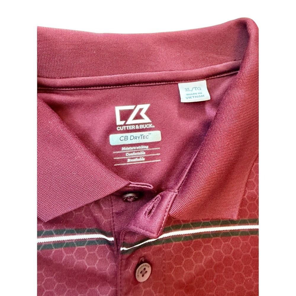 Cutter & Buck Mens Texas A&M Aggies Polo Shirt XL Maroon Striped CB DryTec Golf - Picture 2 of 5